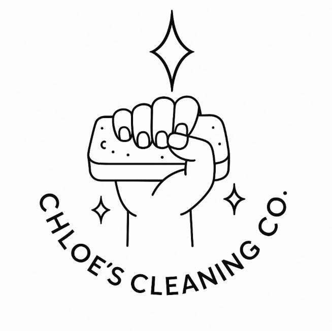 Chloe's Cleaning Company logo: a hand holding a sponge with sparkles